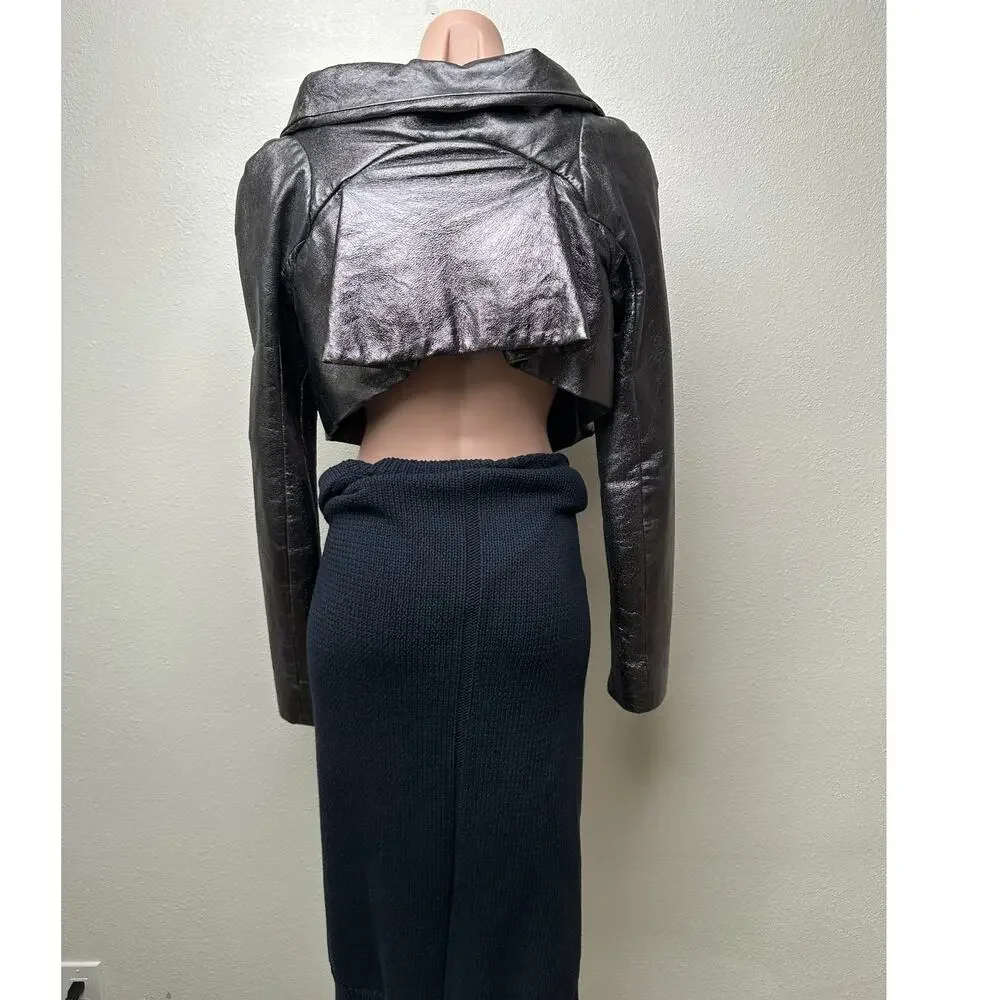 Gareth Pugh gunmetal calf leather cropped jacket women’s 10 draped zip - Picture 9 of 16
